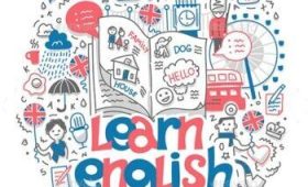 Doodle vector concept illustration of learning English language, getting education in England