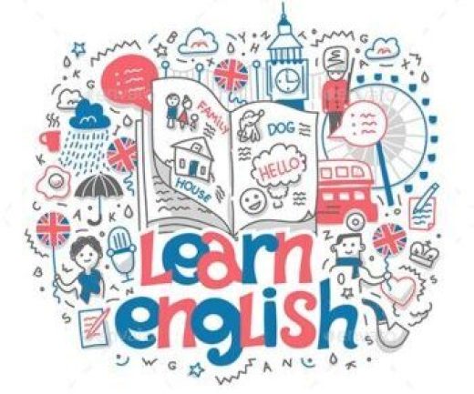 Doodle vector concept illustration of learning English language, getting education in England